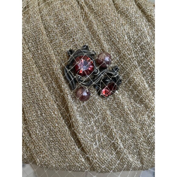 Vintage 1960s Gold Metallic Cloche Hat With Rhinestone Brooch Netting main image 12